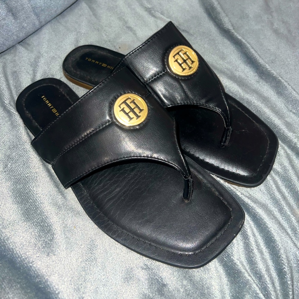 Tommy Hilfiger Jayden Black Faux Leather Sandals
